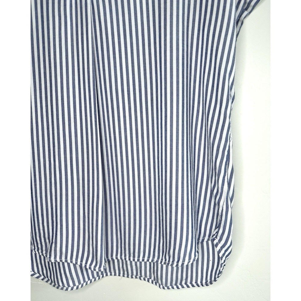 Beach Lunch Lounge Striped Short Sleeve Blouse Size M Blue Rayon Nautical Summer - Picture 7 of 15